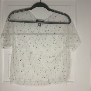 Forever 21 sheer sequin and faux pearl top